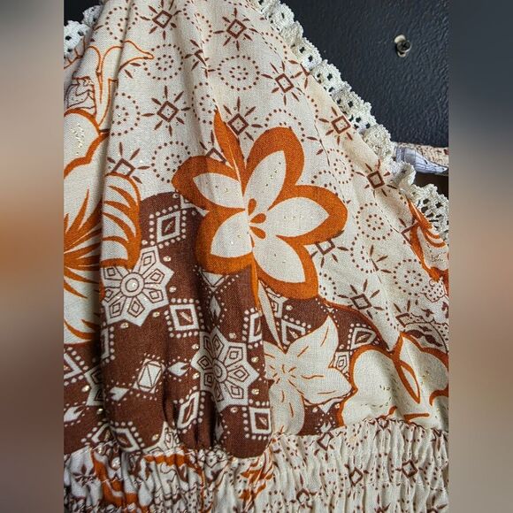 La Belle Baby Doll Bust Smocked Waist Lined Knee Lace Trim Midi Dress VTG Sz 11 - Picture 10 of 14